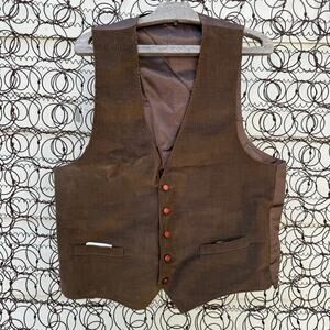 Vintage 60s 70s Sears Brown Corduroy Dress Vest 46R